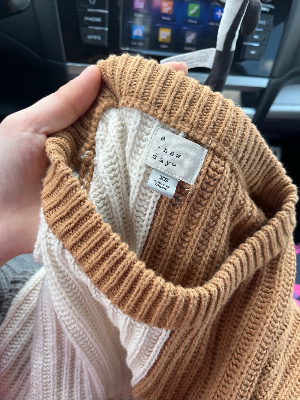 a new day Two-Tone Cable Knit Turtleneck Sweater in Camel & Cream